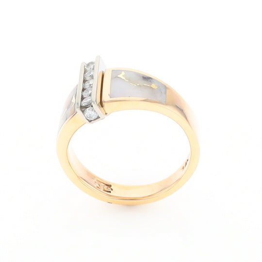 Gold Quartz Ring Double Sided Inlaid Design with .23ctw Diamonds