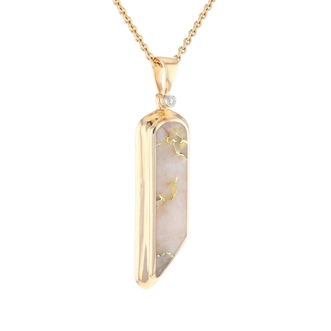 Gold Quartz Long Geometric Inlaid Pendant