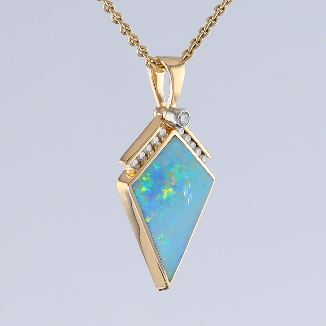 Opal Pendant Inlaid Kite Design with .19ctw Round Diamonds