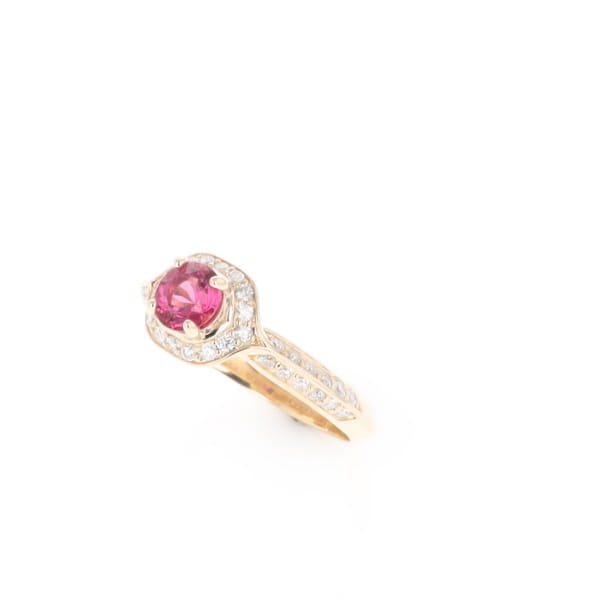 Peaked Halo Pink Tourmaline & Diamond Engagement Ring