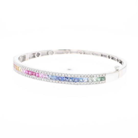 Multi-color Sapphire Cuff Bracelet with Diamond Accents