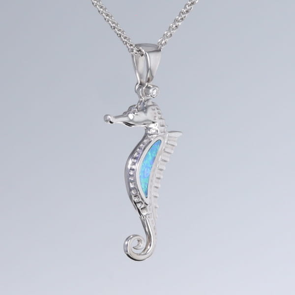 Opal Pendant Inlaid Realistic Sea Horse Design