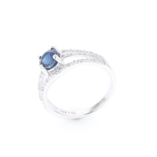 Blue Sapphire Triple Shank Ring With Accent Diamonds
