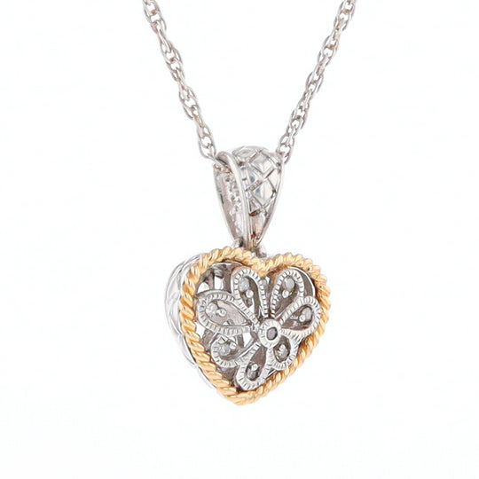 Two Tone Filigree Heart Necklace