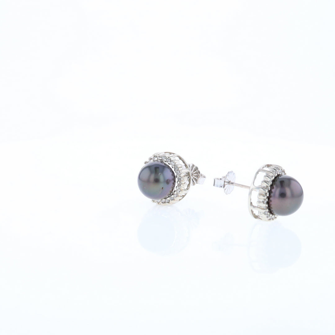 Gray Pearl Halo Studs