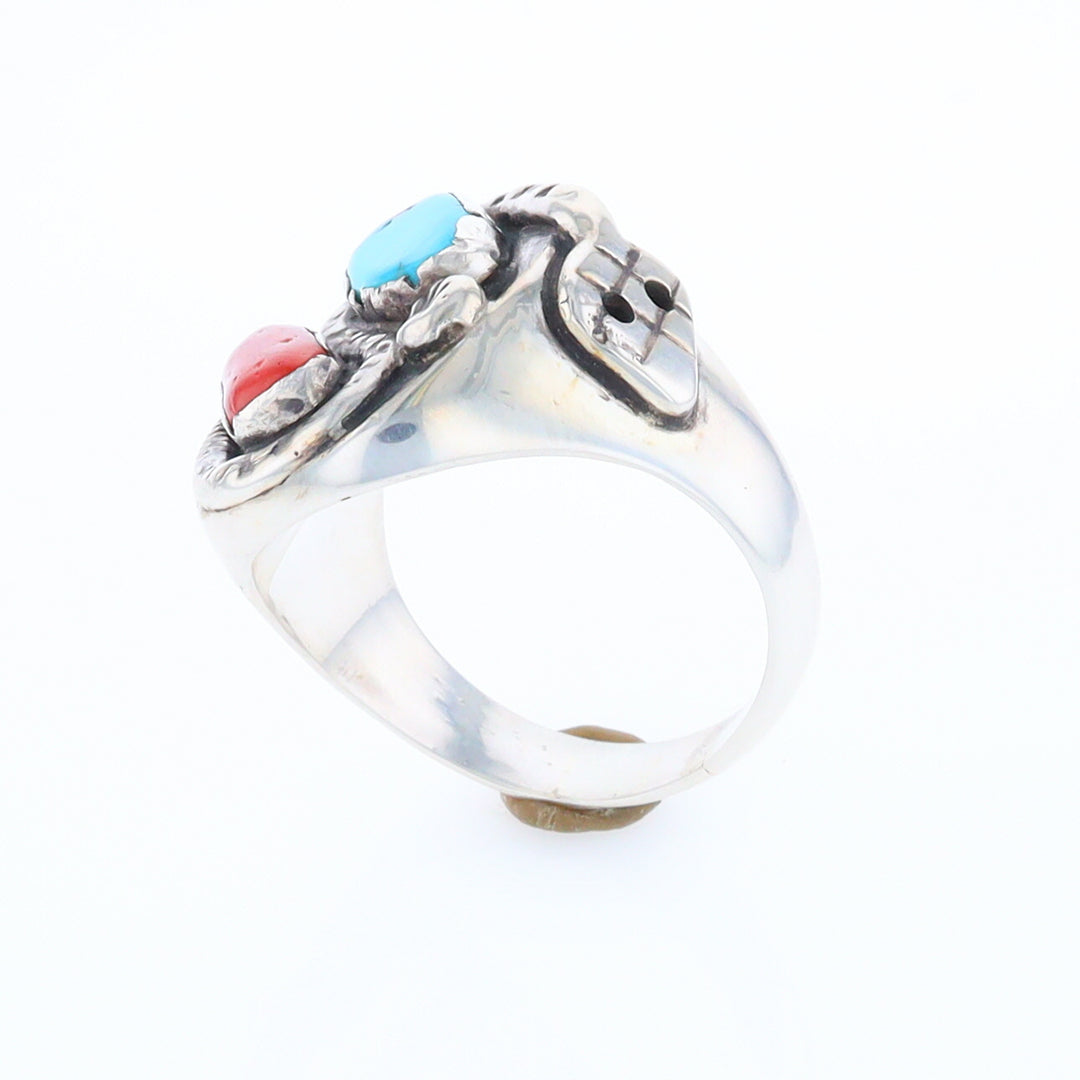 Coral and Turquoise Native Snake Ring