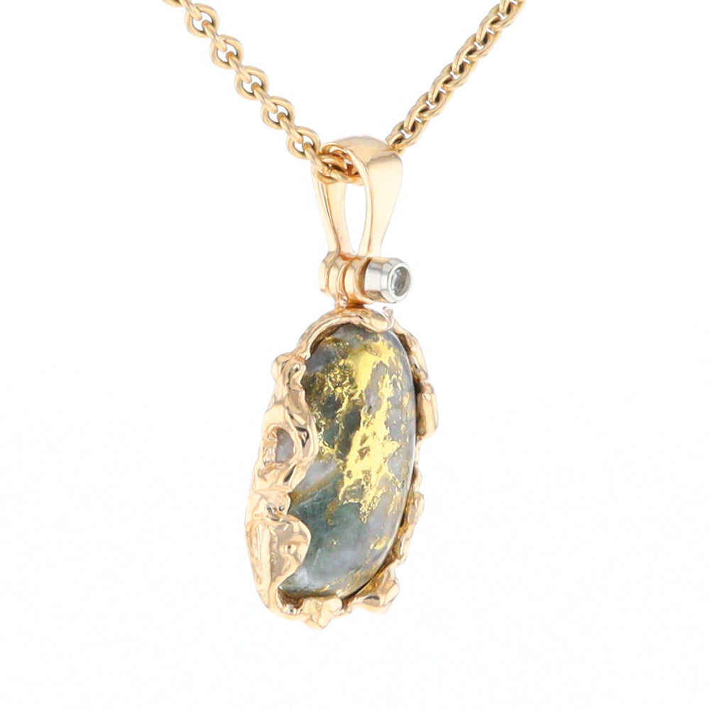 Serpentine & Gold Quartz Freeform Pendant