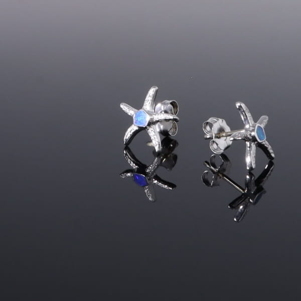 Opal Earrings Inlaid Realistic Star Fish Design