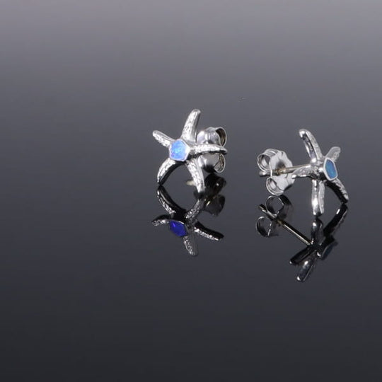 Opal Earrings Inlaid Realistic Star Fish Design