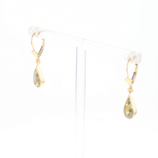 Gold Quartz Earrings Tear Drop Inlaid Lever Backs