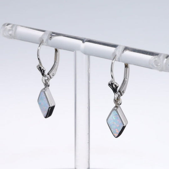 Opal Earrings Diamond Shape Inlaid Design Lever Backs