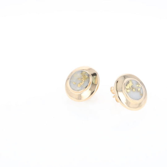 Superior Quality Gold Quartz Inlaid Circle Stud Earrings