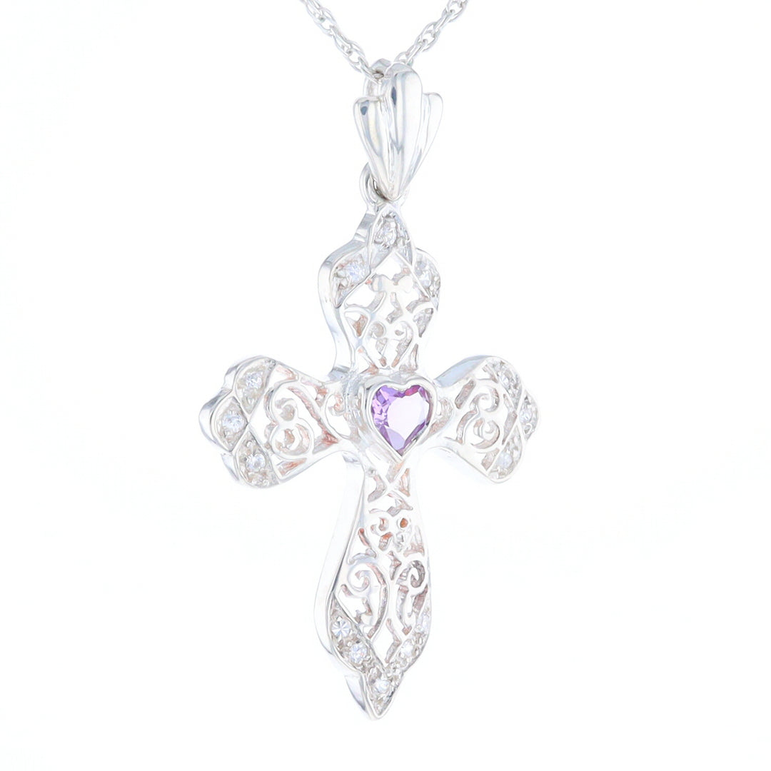 Heart Amethyst Cross Pendant