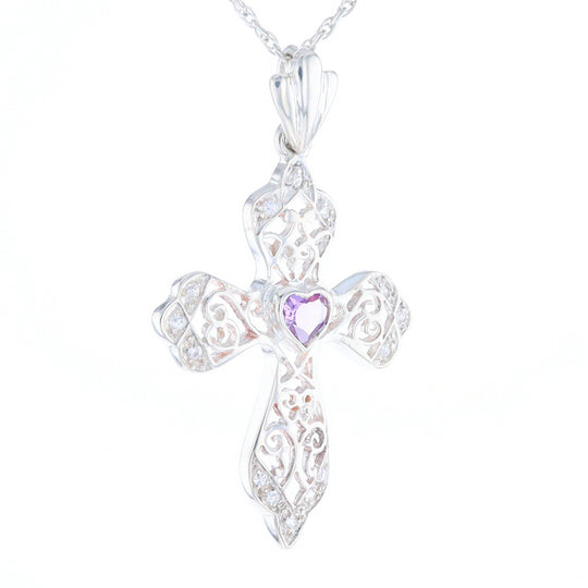 Heart Amethyst Cross Pendant