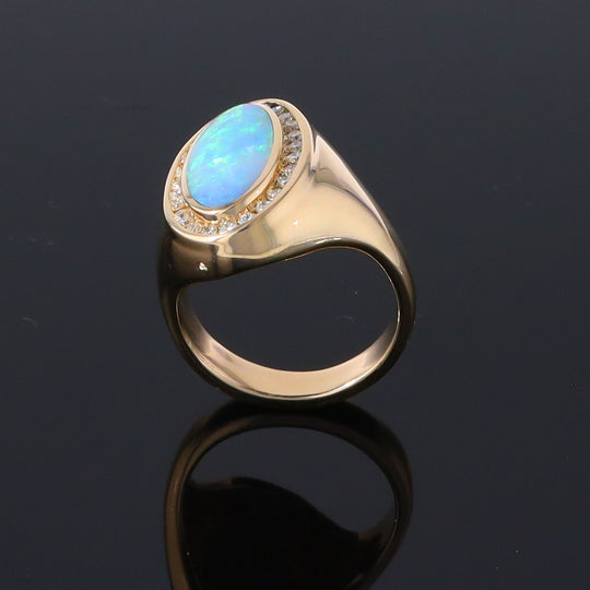 Opal Rings Oval Inlaid Design with .36ctw Round Diamonds Halo