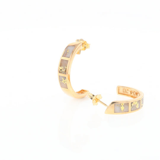 Gold Quartz Hoop Earrings 3 Section Inlaid Design