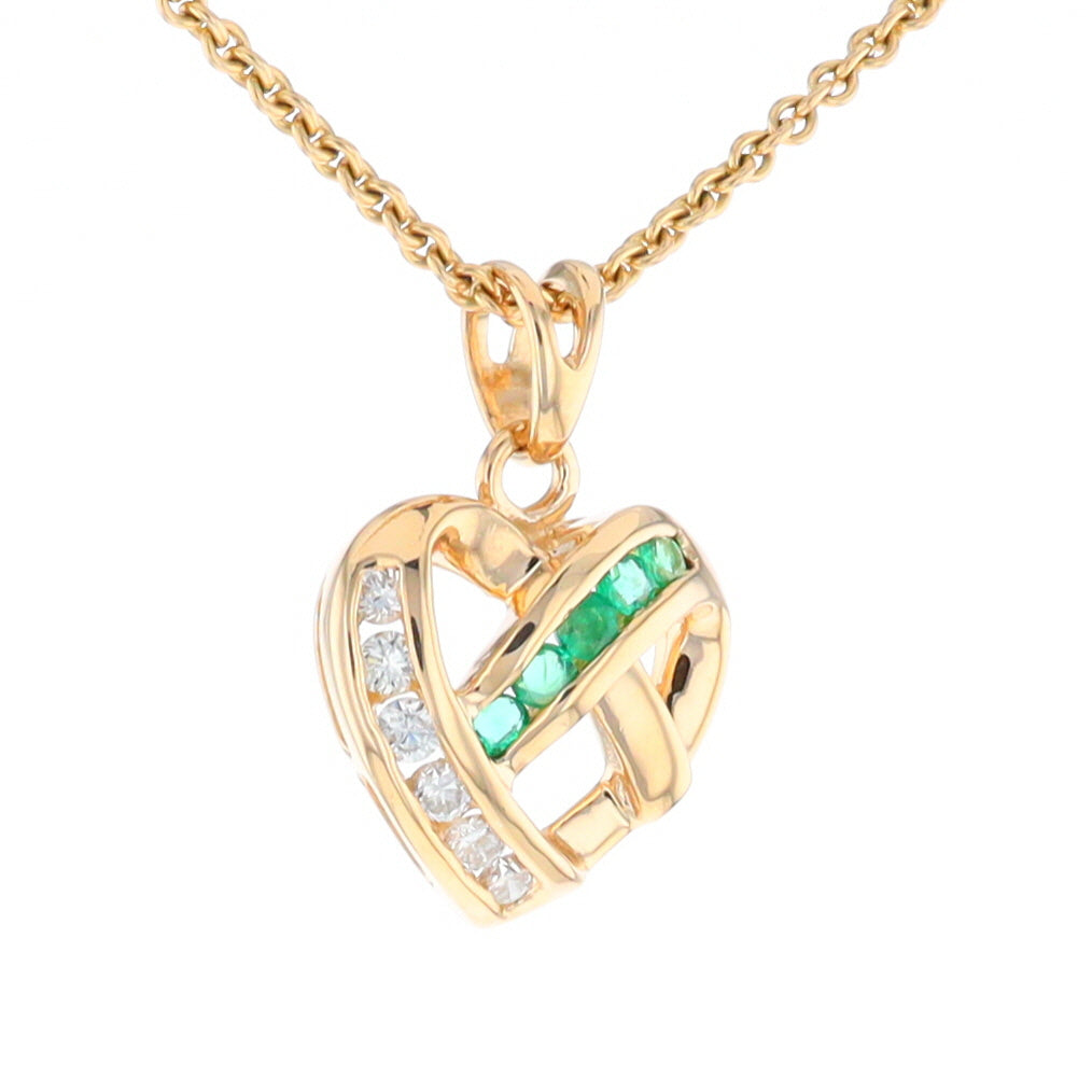 Open Criss-Cross Heart Emerald and Diamond Pendant