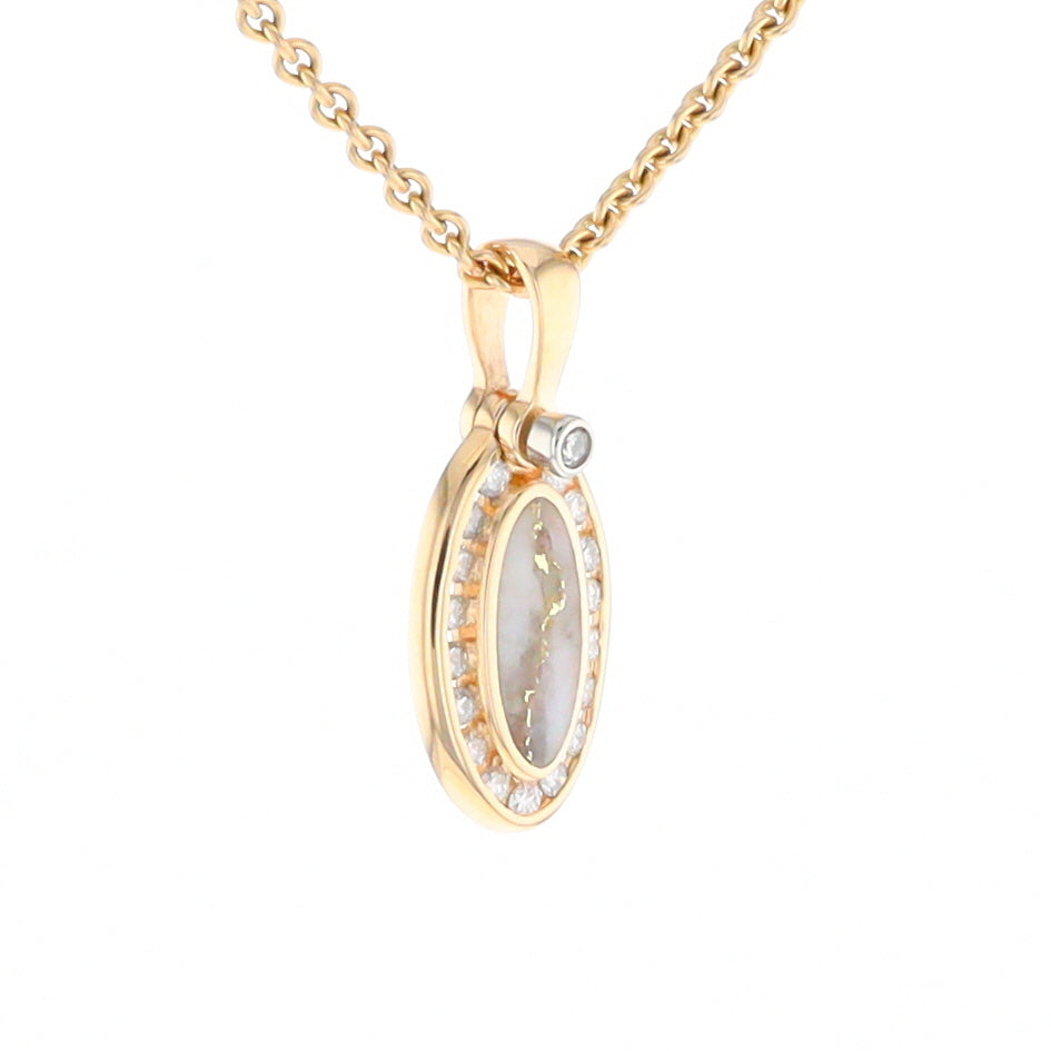 Gold Quartz Pendant Oval Inlaid with .22ctw Round Diamonds Halo