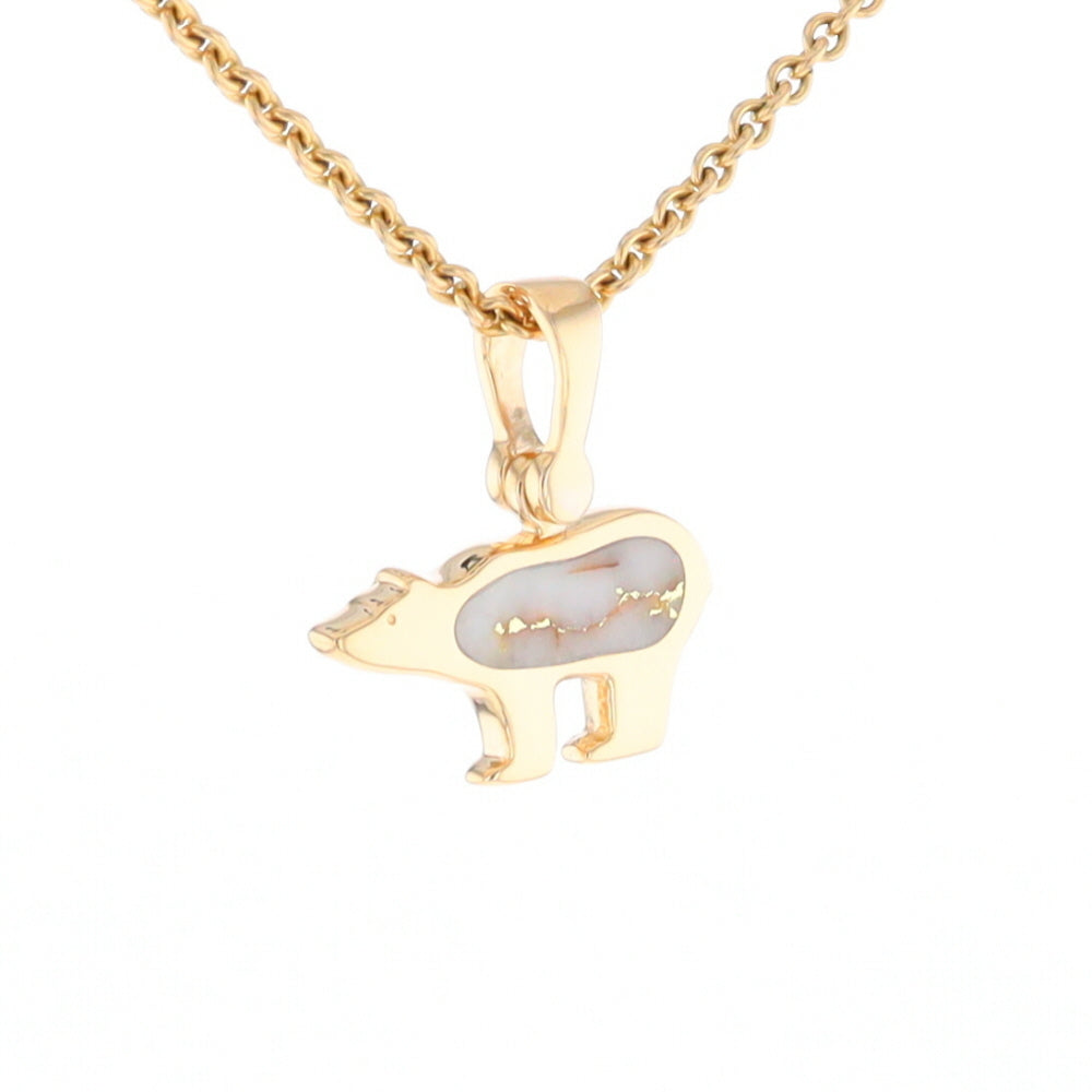 Gold Quartz Inlaid Polar Bear Pendant