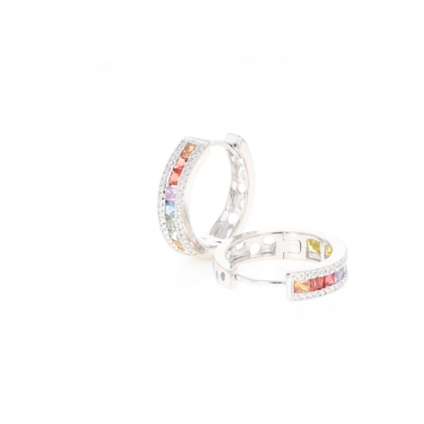 Multi-color Sapphire Hoop Earrings with Diamond Accents