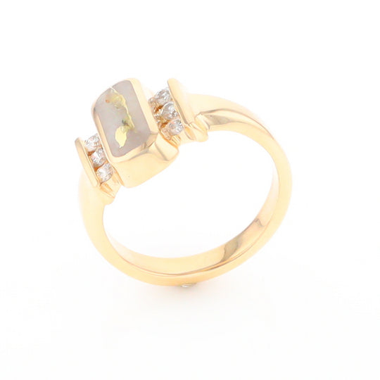 Gold Quartz Ring Oval Inlaid Design with .24ctw Round Diamonds