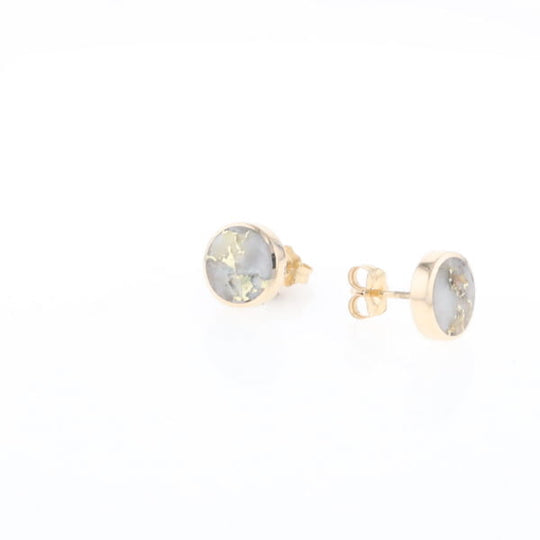 Gold Quartz Earrings 9mm Round Inlaid Studs - G2