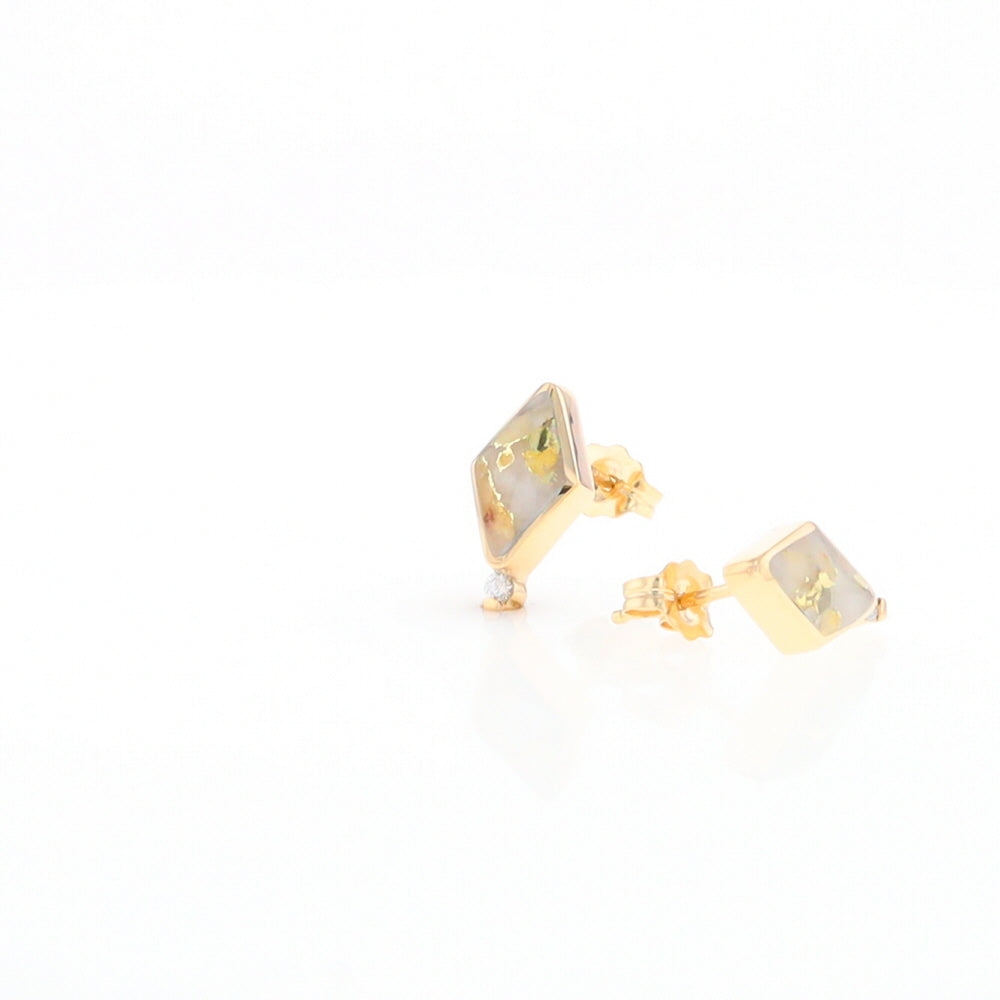 Diamond-Shaped Gold Quartz Inlaid Earrings - G2