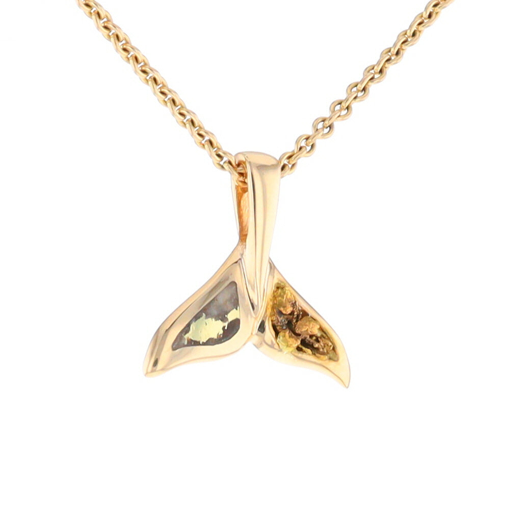 Small Whale Tail Gold Quartz and Gold Nugget Pendant