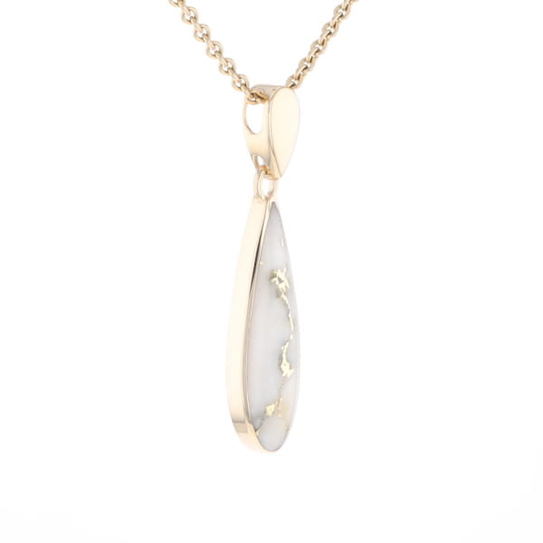 Gold Quartz Pendant Tear Drop Inlaid Design G1
