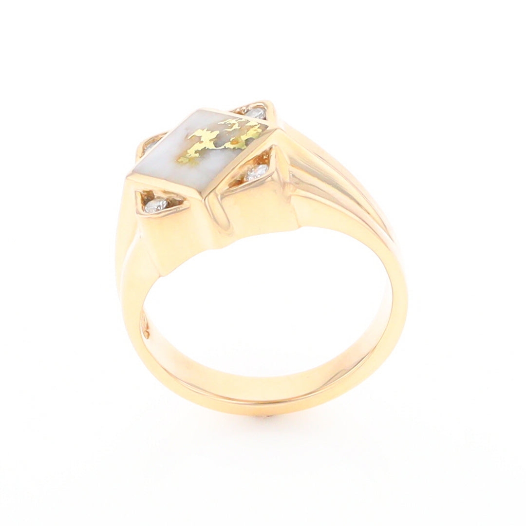 Gold Quartz Mens Ring with Diamond Accents