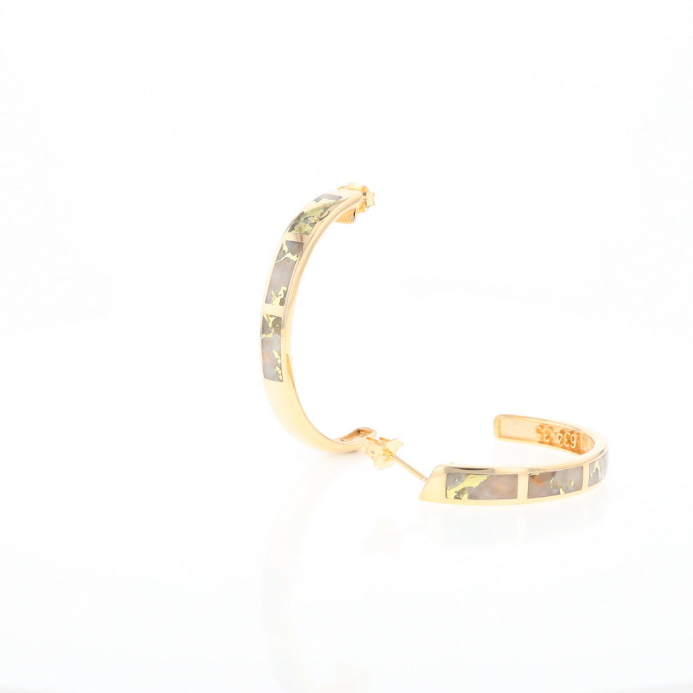 Gold Quartz Hoop Earrings 3 Section Inlaid Design G2