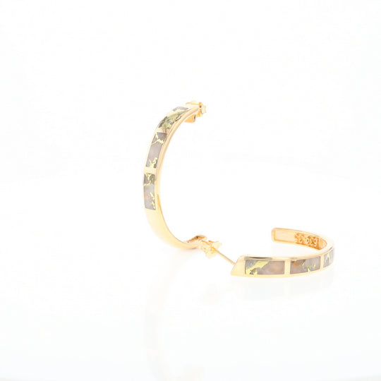 Gold Quartz Hoop Earrings 3 Section Inlaid Design G2