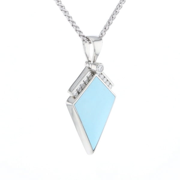 Sleeping Beauty Turquoise Kite Shaped Inlaid Pendant with 0.19ctw Diamonds