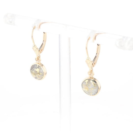 Gold Quartz Earrings Round Inlaid Design Lever Backs