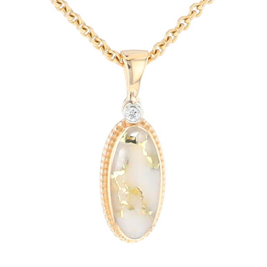 Gold Quartz Small Milgrain Oval Pendant