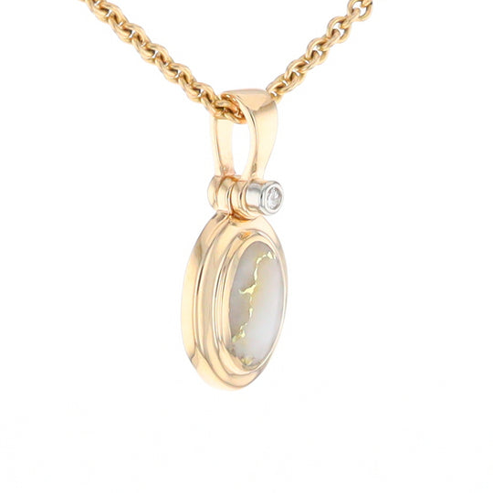 Gold Quartz Oval Inlaid Pendant with .02ct Diamond