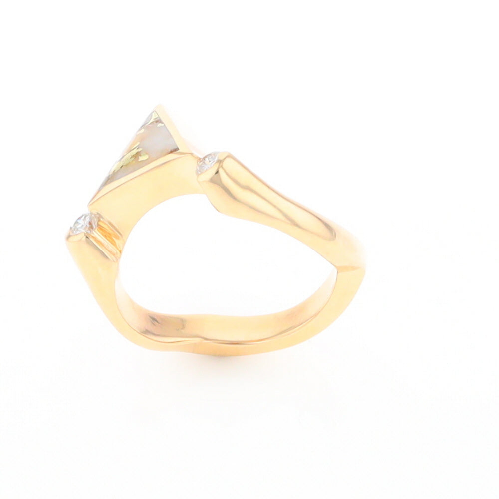 Gold Quartz Ring Triangle Inlaid Design With .14ctw Round Diamonds