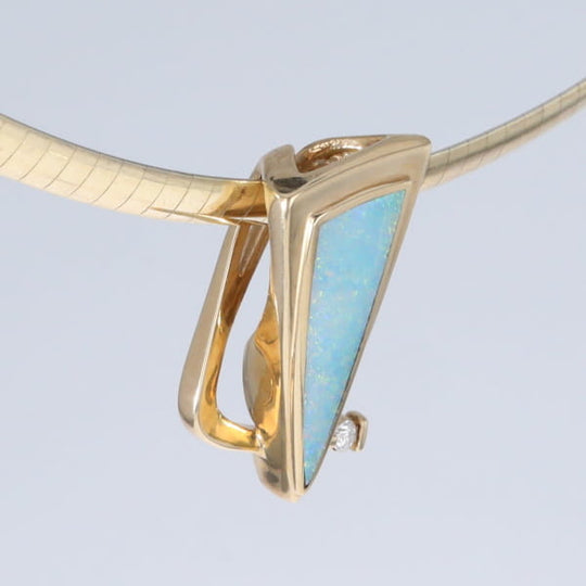 Opal Pendant Triangle Inlaid Design with .06ct Round Diamond