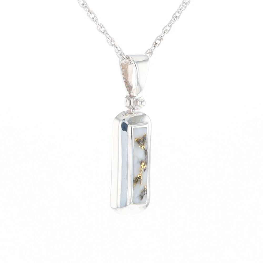 Sterling Silver Gold Quartz Invlaid Rectangle Bar Pendant - G3