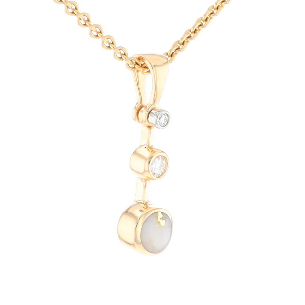 Gold Quartz Necklace Round Inlaid Design Pendant With .10ctw Round Diamond