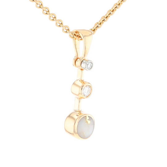 Gold Quartz Necklace Round Inlaid Design Pendant With .10ctw Round Diamond