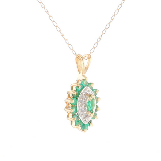 Marquise Cluster Emerald and Diamond Necklace