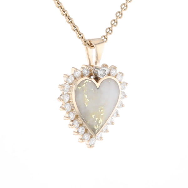 Gold Quartz Heart Shape Inlaid .55Ctw Diamond Pendant