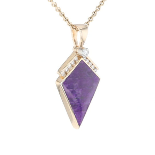 Sugilite Kite Shape Inlaid Pendant with 0.19ctw Diamonds
