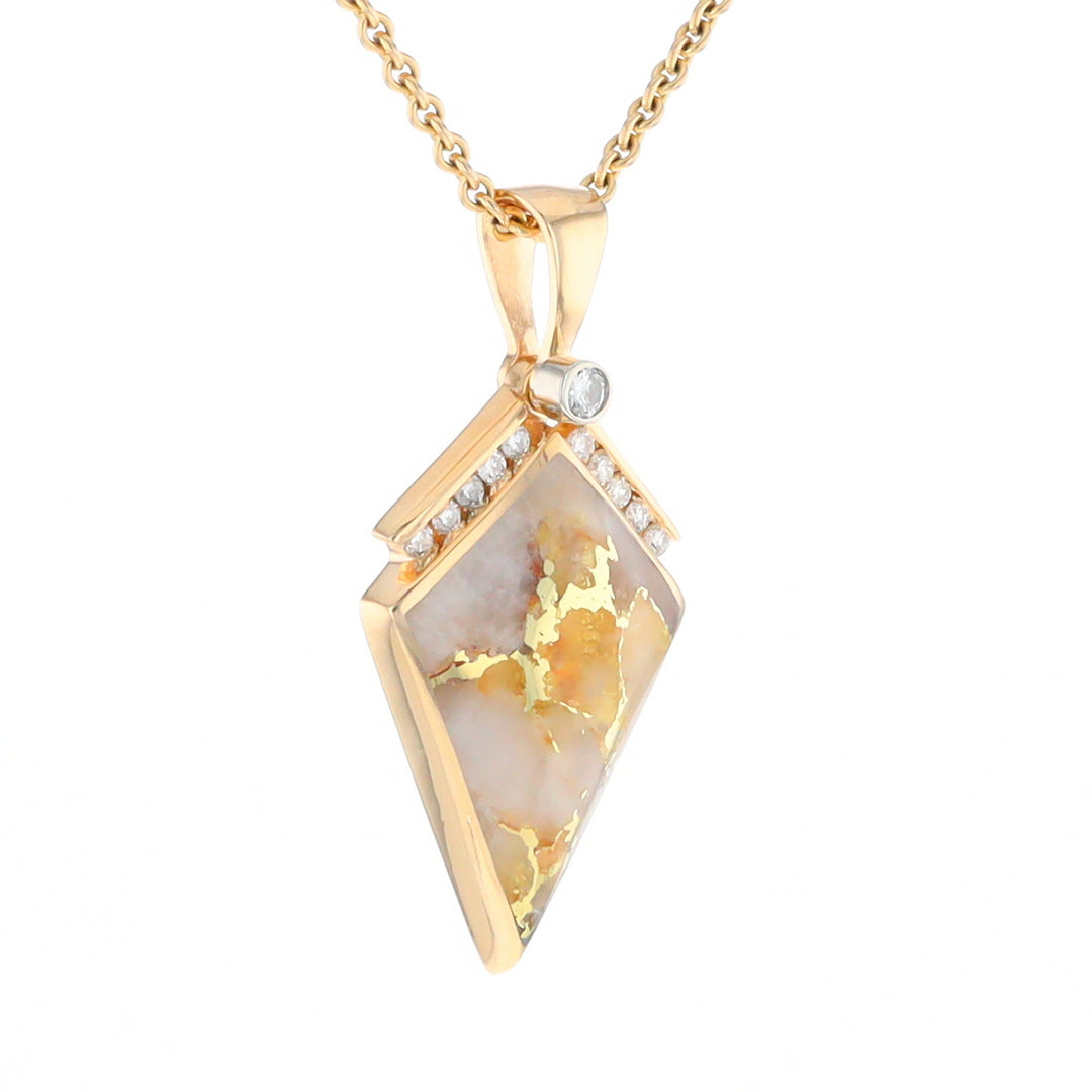 Gold Quartz Kite Shape Inlaid Pendant with 0.19ctw Diamonds (G1)