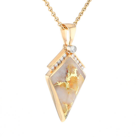 Gold Quartz Kite Shape Inlaid Pendant with 0.19ctw Diamonds (G1)