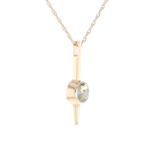 Gold Quartz Necklace Bar Design Round Fine Quality Inlaid Pendant