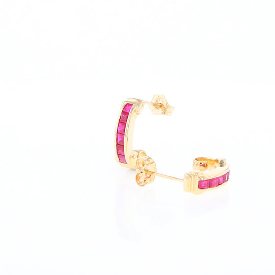 Channel Ruby Semi-Hoop Earrings