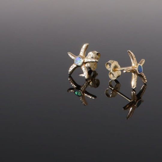 Opal Earrings Inlaid Realistic Star Fish Design Studs