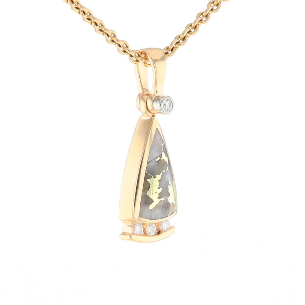 Gold Quartz Triangle Inlaid Pendant with 0.08ctw Diamonds - G2